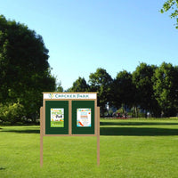 50" x 40" Outdoor Message Center Enclosed Cork Board with Header and Posts | 2-Door Information Board