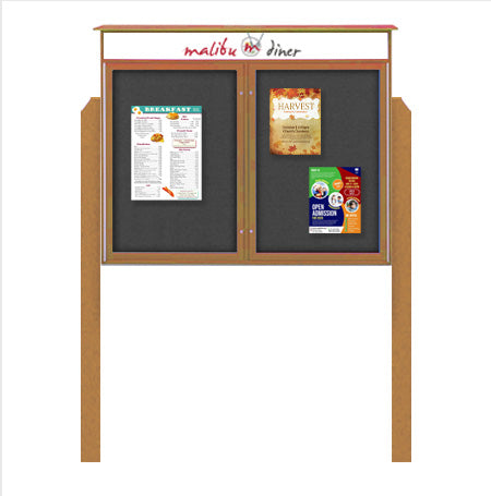 52" x 40" 2-Door Cork Board Message Center with Header and Posts (Image Not to Scale)