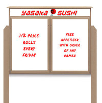 48" x 36" Standing Outdoor Message Center - Double Door Magnetic White Dry Erase Board with Header