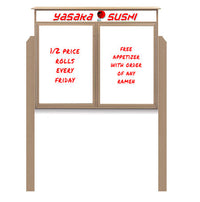 48" x 36" Standing Outdoor Message Center - Double Door Magnetic White Dry Erase Board with Header