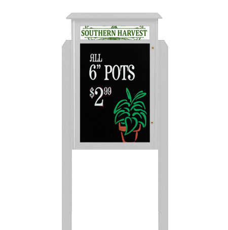36" x 48" Outdoor Message Center - Magnetic Black Dry Erase Board with Header and Posts