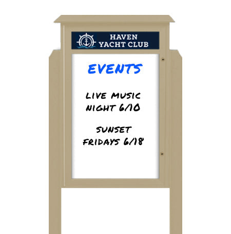 36" x 60" Freestanding Outdoor Message Center - Magnetic White Dry Erase Board with Header