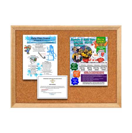 24 x 48 Wood Framed Cork Bulletin Board with Decorative Frame Style | Walnut, Light Oak, Cherry Wood Finishes | Fabric Cork Colors