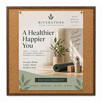 WIDE WOOD 14x14 Framed Cork Bulletin Board (Open Face with 2" Wide Wood Frame)