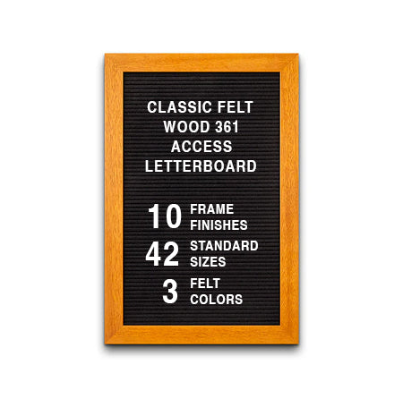 Access Letterboard 12 x 18 Open Face 361 Wood Framed FELT Letter Board