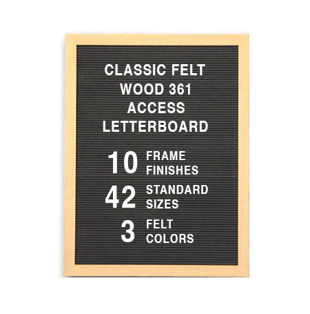 Access Letterboard 24 x 24 Open Face 361 Wood Framed FELT Letter Board