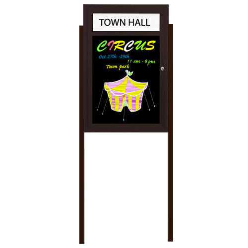 Outdoor Dry Erase Marker Board Swing Cases with Header, Lights and Leg Posts (Black Board)