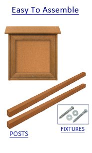 24 x 24 Outdoor Message Center with Enclosed Cork Board on Posts | Information Board LEFT Hinged Single Door | Eco-Design Faux Wood