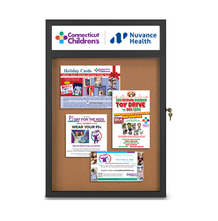 Ultra Thin 30 x 36 Enclosed Cork Board Display Case with Your Message Header | Metal Cabinet + Custom Sizes and Headers