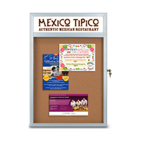 Ultra Thin 30 x 36 Enclosed Cork Board Display Case with Your Message Header | Metal Cabinet + Custom Sizes and Headers