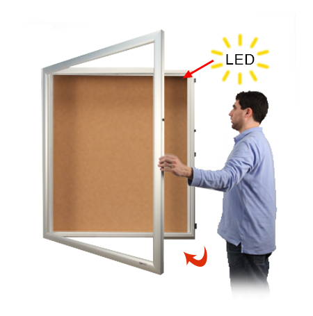 Large LED Lighted Shadow Box Display Case 8" Deep + Corkboard | SwingFrame  SUPER WIDE-FACE Metal Frame 25 Sizes