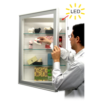 SwingFrame Designer Metal Framed LED Lighted Display Case with Glass Shelves 4” Deep Cabinet in 25+ Sizes