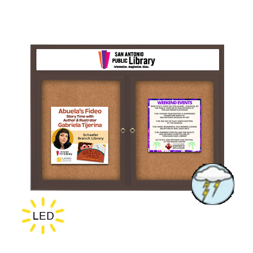 48 x 60 Enclosed Outdoor Bulletin Boards with Header & Lights 2 DOOR