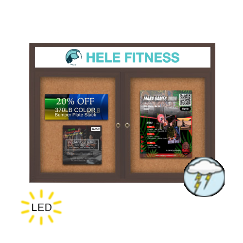 50 x 50 Enclosed Outdoor Bulletin Boards with Header & Lights 2 DOOR