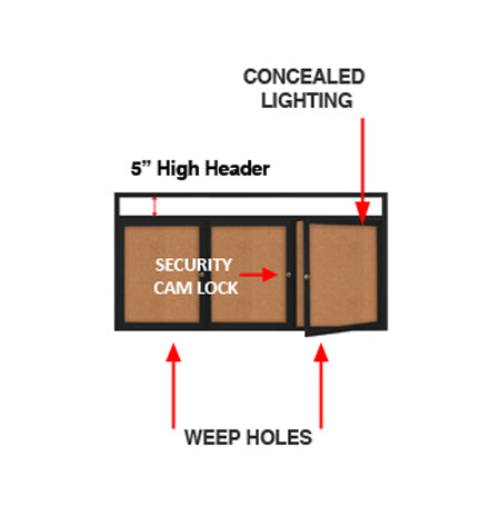 84 x 30 INDOOR Enclosed Bulletin Boards with Header & Lights (3 DOORS)