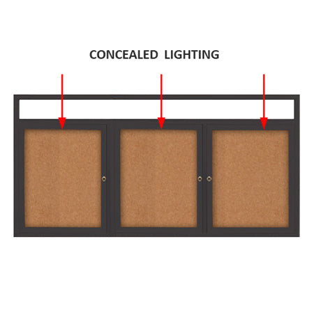 84 x 30 INDOOR Enclosed Bulletin Boards with Header & Lights (3 DOORS)