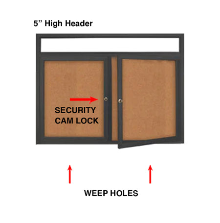 84 x 48 INDOOR Enclosed Bulletin Boards with Header & Lights (2 DOORS)