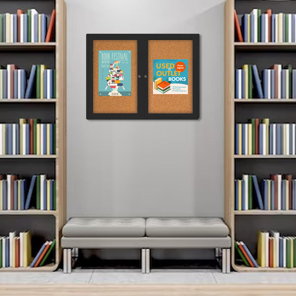 Indoor Enclosed Bulletin Boards 48 x 48 with Rounded Corners (2 DOORS)