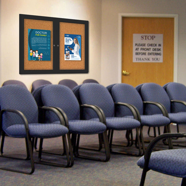 Indoor Enclosed Bulletin Boards 48 x 48 with Rounded Corners (2 DOORS)
