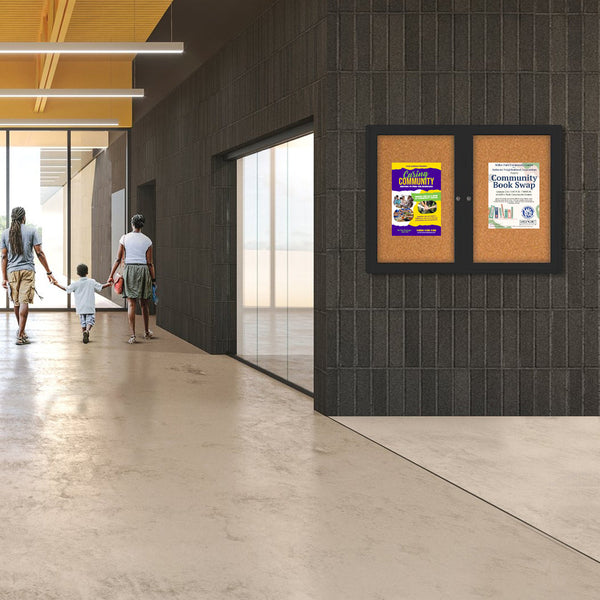 Indoor Enclosed Bulletin Boards 60 x 24 with Rounded Corners (2 DOORS)