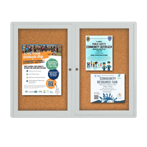 Indoor Enclosed Bulletin Boards 60 x 30 with Rounded Corners (2 DOORS)