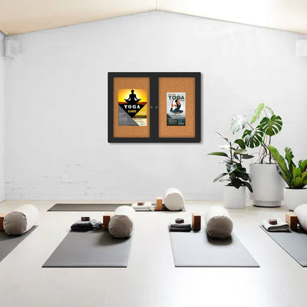 Indoor Enclosed Cork Bulletin Board 60x48 with Smooth Rounded Corners and 2-Door Lockable Metal Cabinet