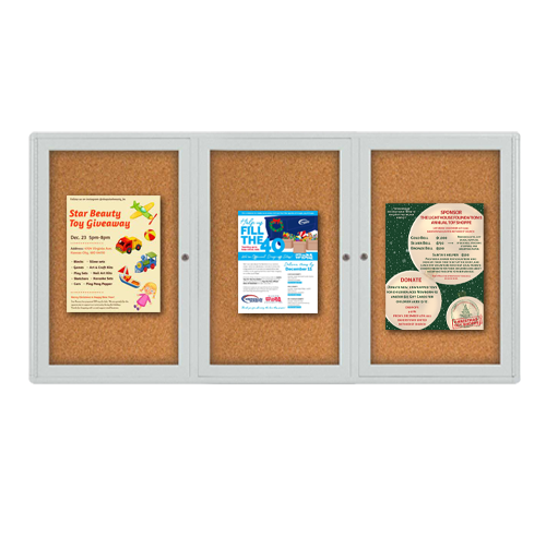 Indoor Enclosed Bulletin Boards 72 x 30 with Rounded Corners (3 DOORS)