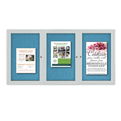 Indoor Enclosed Bulletin Boards 72 x 36 with Rounded Corners (3 DOORS)