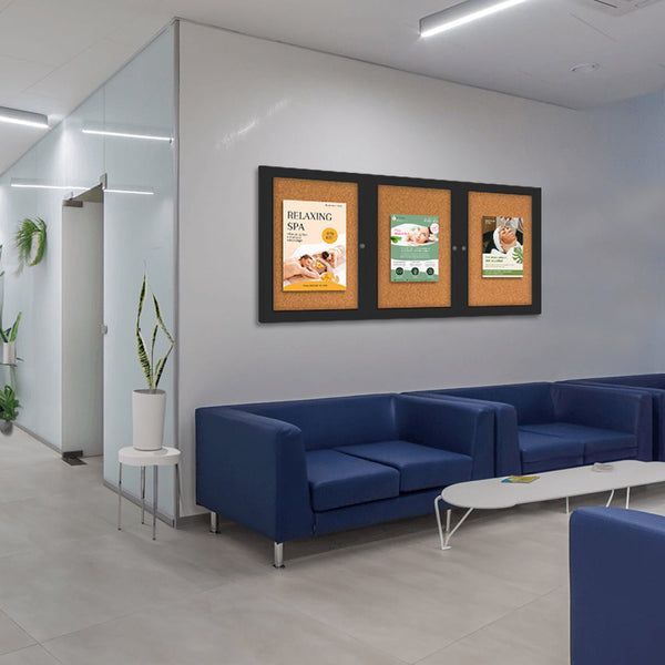 Indoor Enclosed Bulletin Boards 72 x 48 with Rounded Corners (3 DOORS)