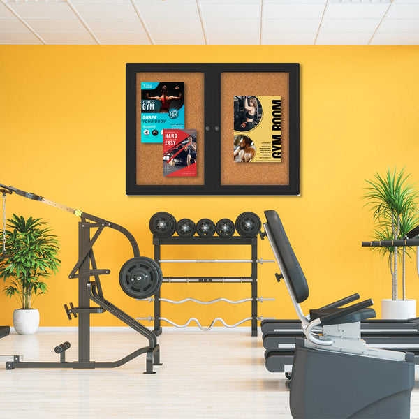 Indoor Enclosed Bulletin Boards 84 x 36 with Rounded Corners (2 DOORS)