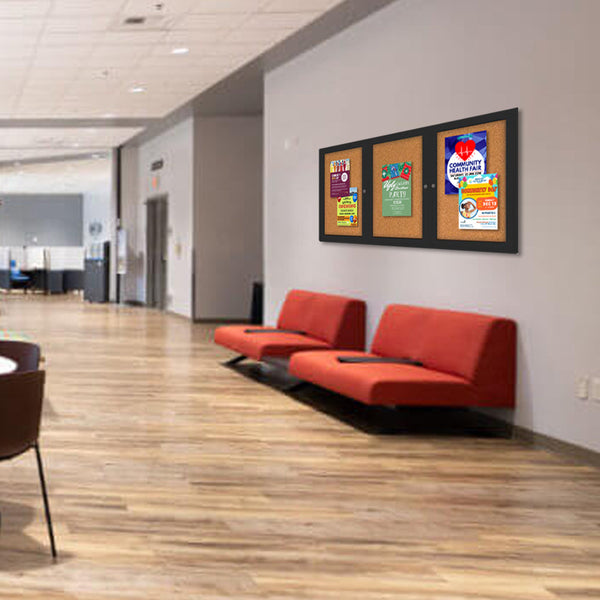 Indoor Enclosed Bulletin Cork Board Display Cases with Smooth Rounded Corners. 2 & 3 Door Metal Cabinet in 30+ Sizes