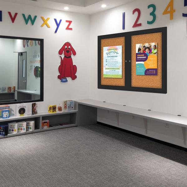 Indoor Enclosed Bulletin Boards 96 x 48 with Rounded Corners (2 DOORS)
