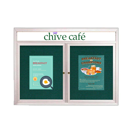 Indoor Enclosed Bulletin Boards 48 x 36 with Rounded Corners 2 Doors & Personalized Header