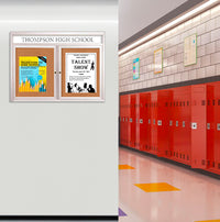 Indoor Enclosed Bulletin Boards 60 x 60 with Rounded Corners 2 Doors & Personalized Header