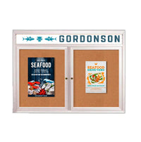 Indoor Enclosed Bulletin Boards 96 x 30 with Rounded Corners 2 Doors & Personalized Header