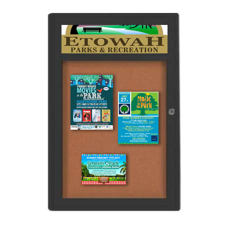 Indoor Enclosed Bulletin Boards 27 x 40 with Header (Radius Edge)