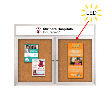 Enclosed Indoor Bulletin Boards 40 x 40 with Header & Lights (Radius Edge) (2 DOORS)