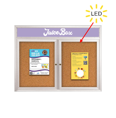 Enclosed Indoor Bulletin Boards 42 x 32 with Header & Lights (Radius Edge) (2 DOORS)