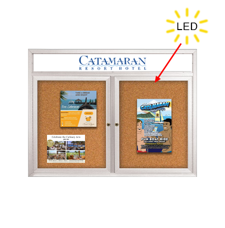 Enclosed Indoor Bulletin Boards 60 x 40 with Header & Lights (Radius Edge) (2 DOORS)