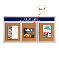 Enclosed Indoor Bulletin Boards 72 x 30 with Header & Lights (Radius Edge) (3 DOORS)