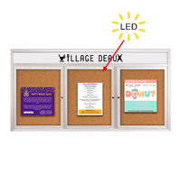 Enclosed Indoor Bulletin Boards 72 x 48 with Header & Lights (Radius Edge) (3 DOORS)