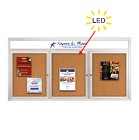 Enclosed Indoor Bulletin Boards 96 x 30 with Header & Lights (Radius Edge) (3 DOORS)