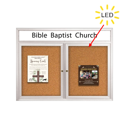 Enclosed Indoor Bulletin Boards 96 x 30 with Header & Lights (Radius Edge) (2 DOORS)