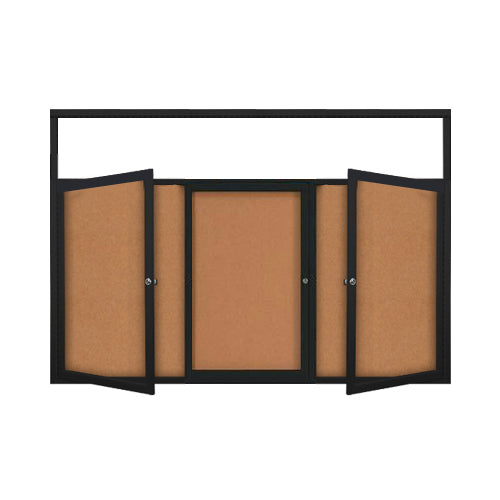 Enclosed Indoor Bulletin Boards 72 x 24 with Header & Lights (Radius Edge) (3 DOORS)