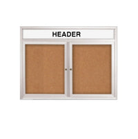 Enclosed Indoor Enclosed Bulletin Boards 48 x 48 w Message Header + Radius Edge 2 DOOR