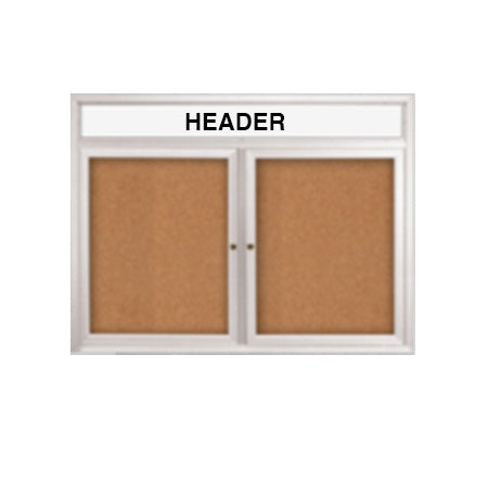 Enclosed Indoor Enclosed Bulletin Boards 48 x 48 w Message Header + Radius Edge 2 DOOR