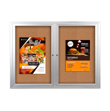 Enclosed Indoor Bulletin Boards 42 x 32 with Interior Lighting and Radius Edge (2 DOORS)