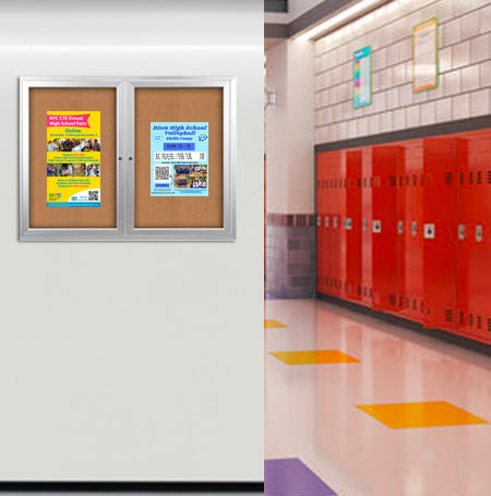 Enclosed Indoor Bulletin Boards 60 x 24 with Interior Lighting and Radius Edge (2 DOORS)