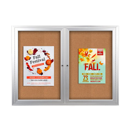 Enclosed Indoor Bulletin Boards 60 x 40 with Interior Lighting and Radius Edge (2 DOORS)