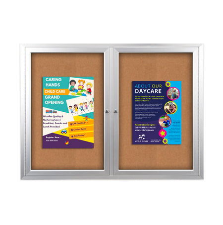 Enclosed Indoor Bulletin Boards 72 x 30 with Interior Lighting and Radius Edge (2 DOORS)